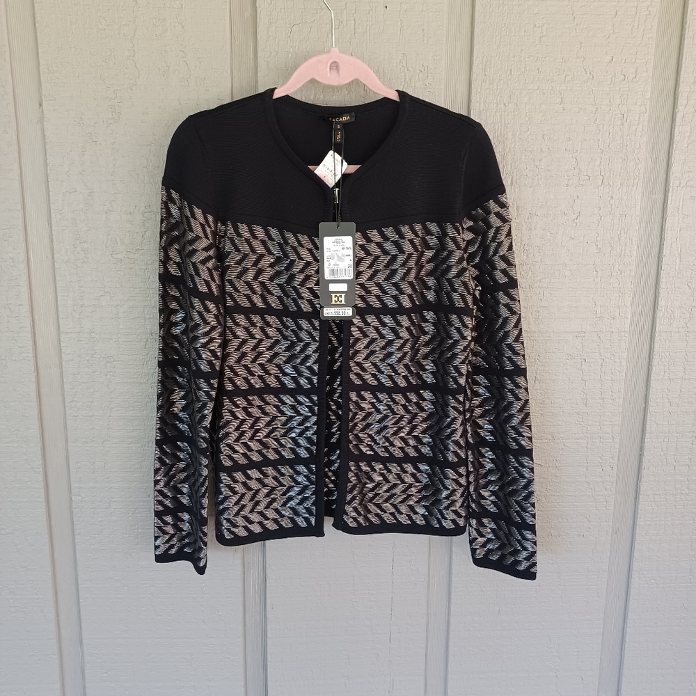 Escada Knit Jacket Size S Women Quiet Luxury Metallic Wool Blend Long Sleeve